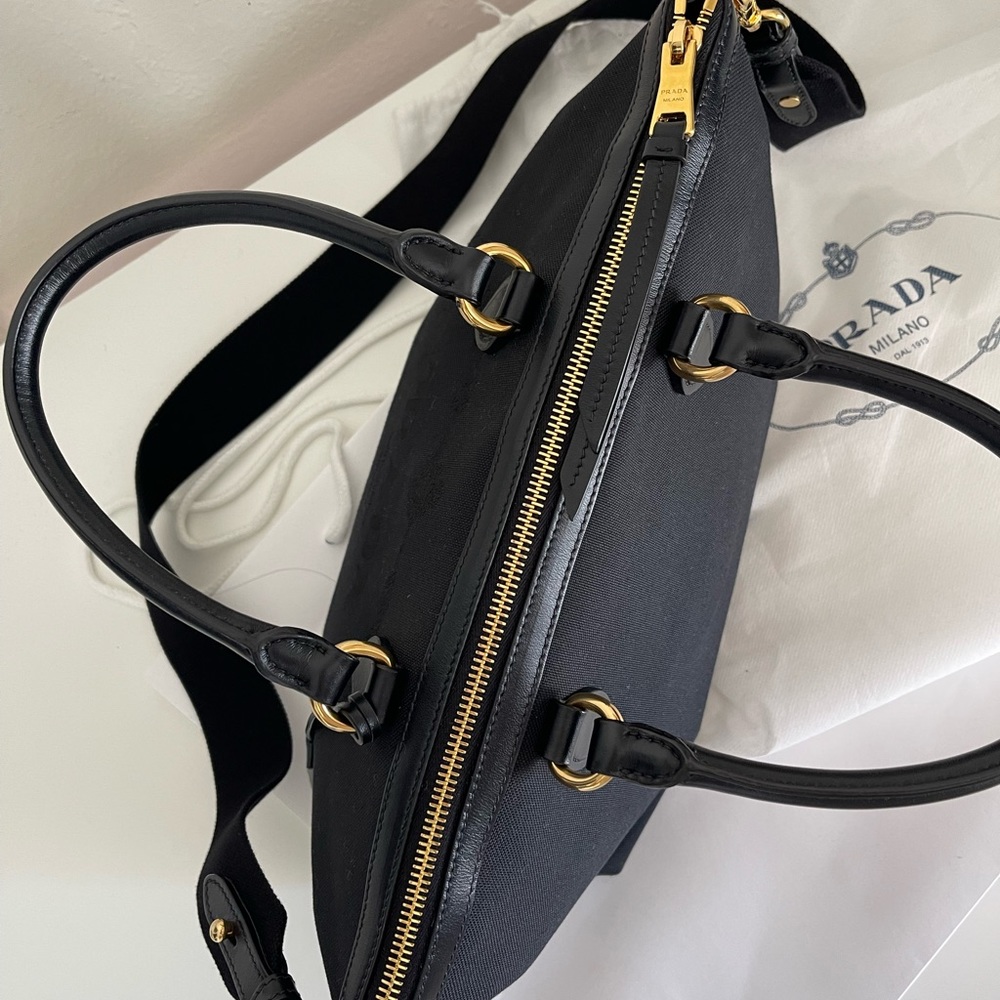 Prada Logo Jacquard Black Canvas Satchel - Authentic - Picture 6 of 15